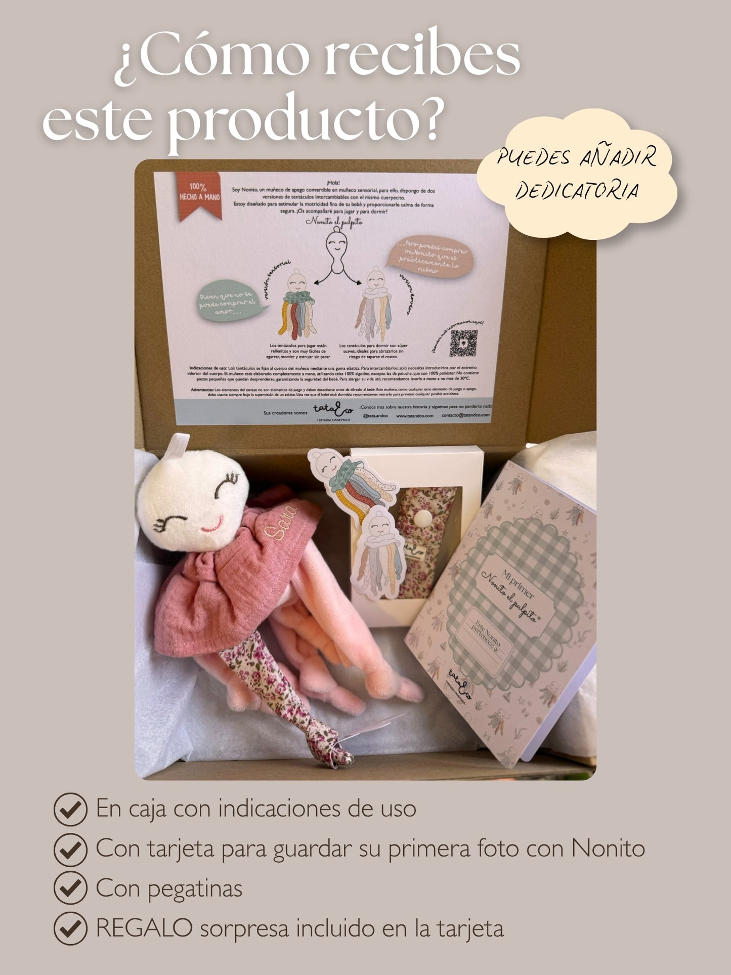 Nonito doudou rosa + cinta cuelga juguetes