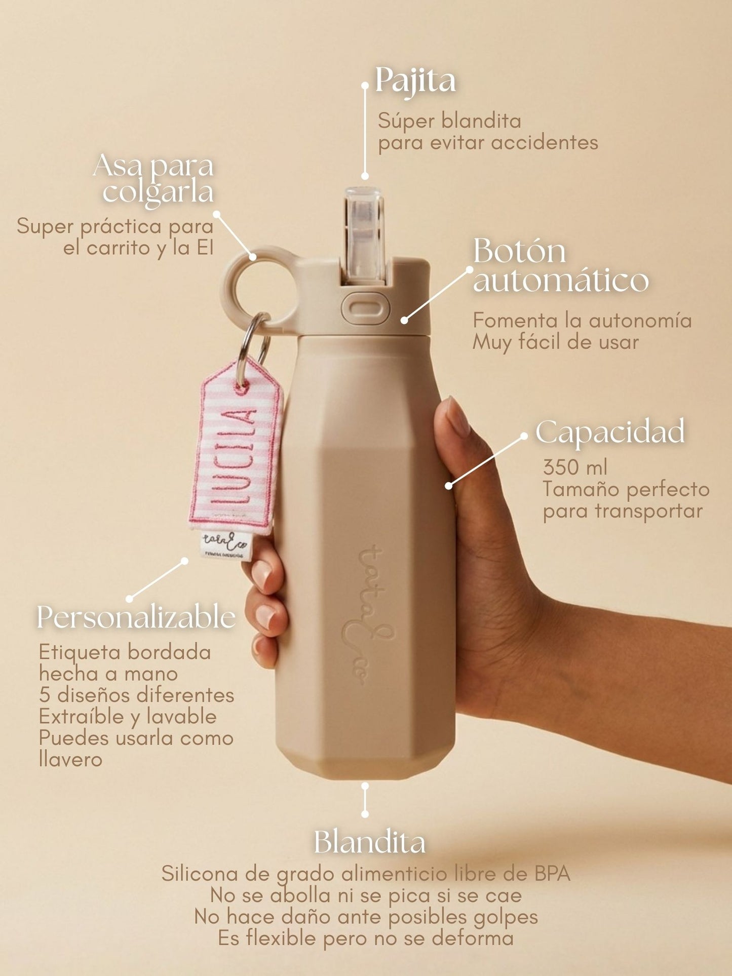 Botella de agua con llavero personalizado
