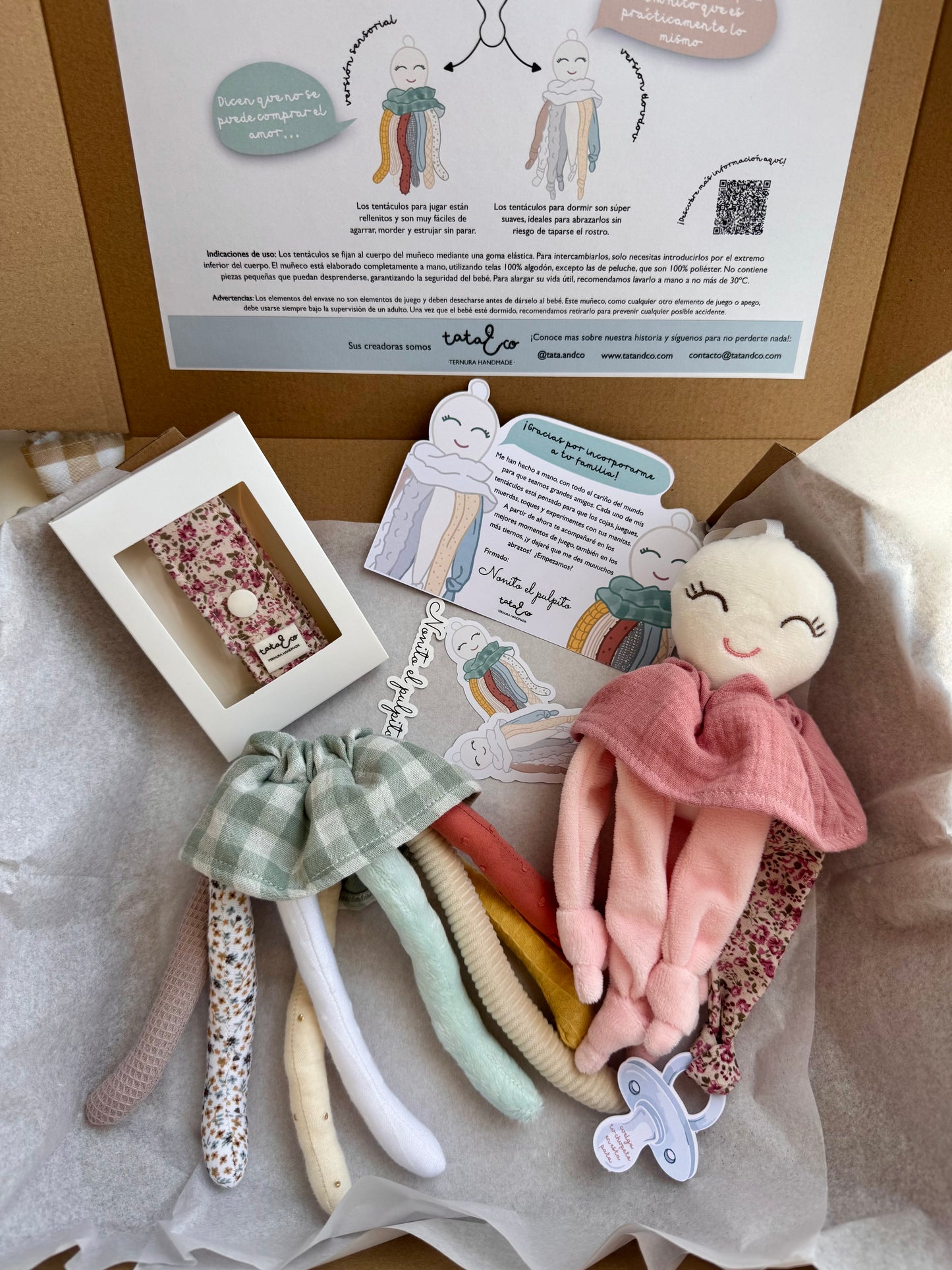 Pack Nonito sensorial y doudou rosa + Cinta cuelga juguetes