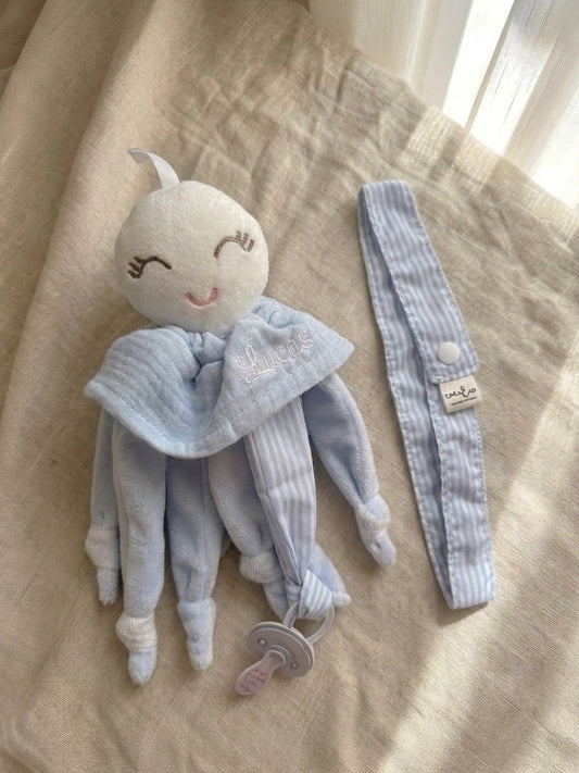 Nonito doudou azul + Cinta cuelga juguetes