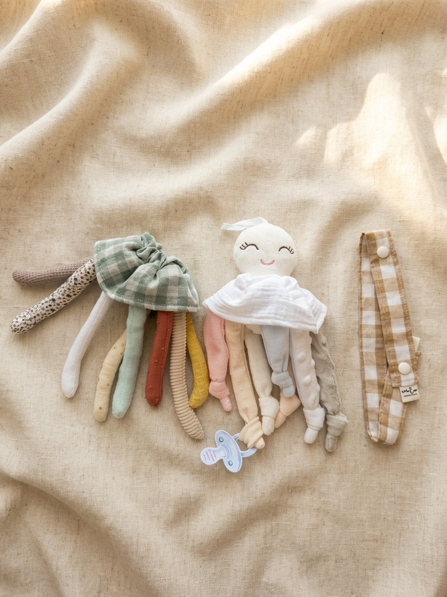 Pack Nonito sensorial y doudou + cinta cuelga juguetes