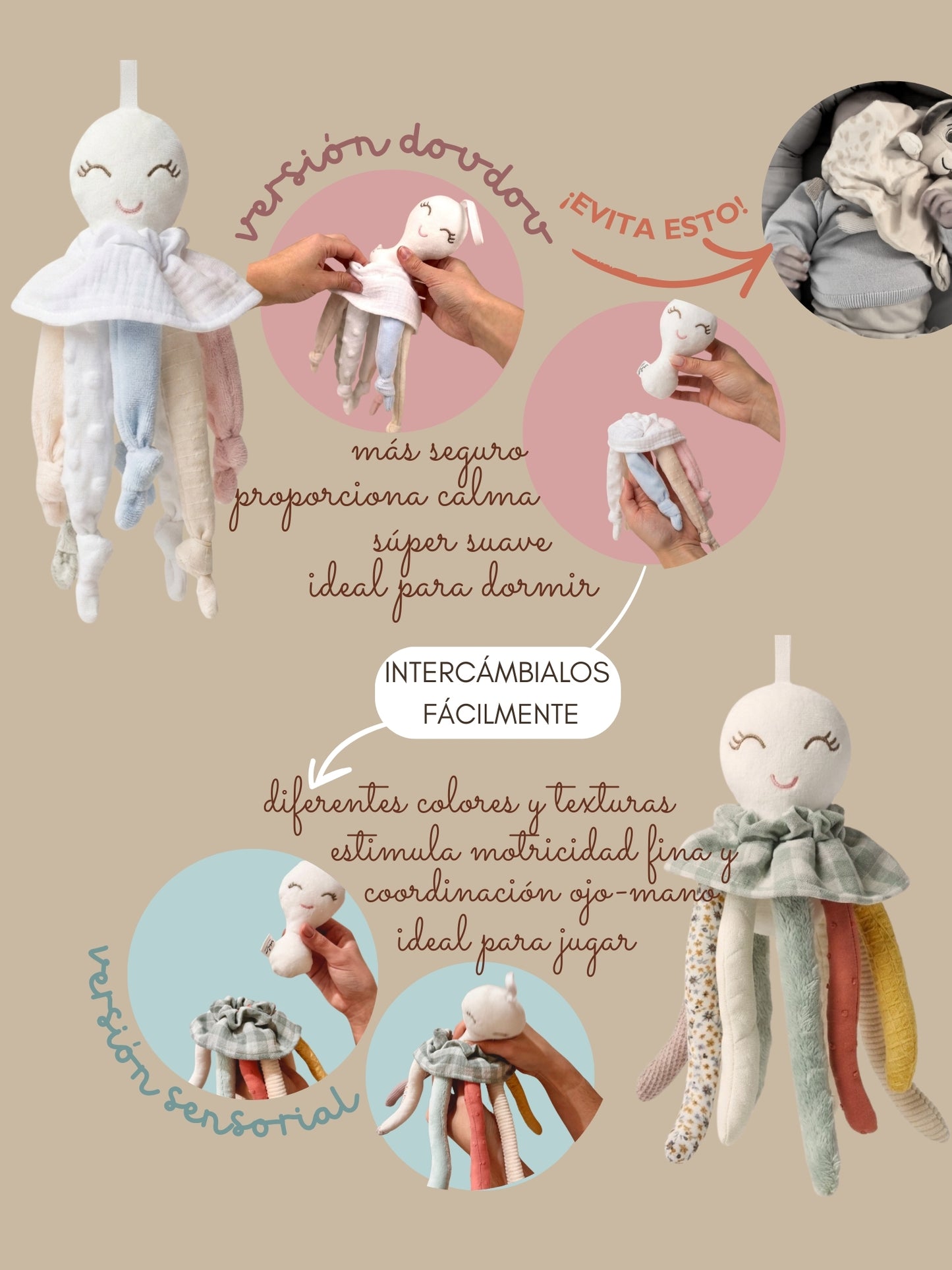 Pack Nonito el pulpito sensorial + doudou rosa